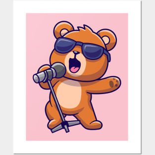 Cute Bear Singing Cartoon Posters and Art